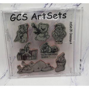 Teddy Bear Christmas GCS Art Unmounted Rubber Stamp Set